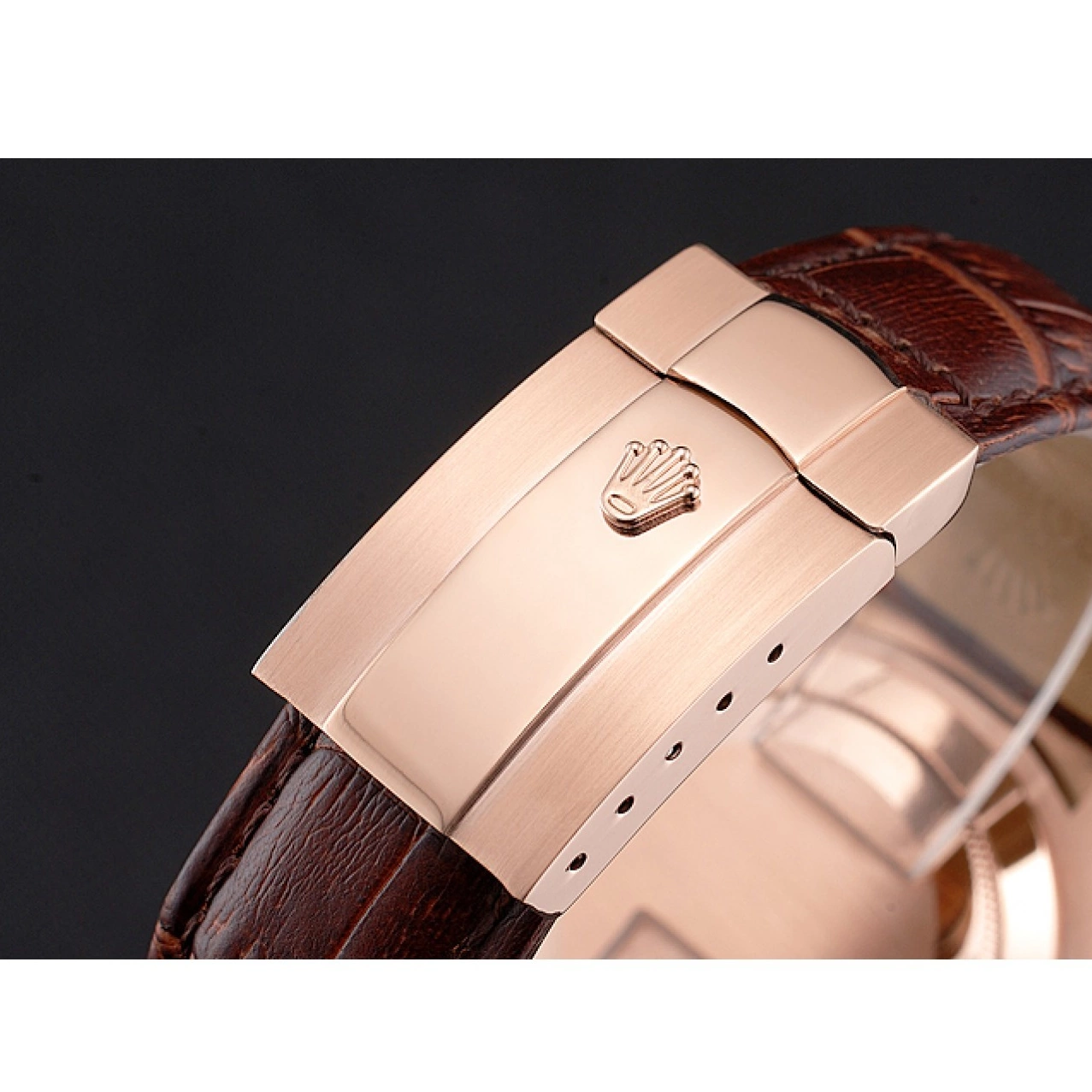 AAA Replica Watches Case Dweller Rolex Sky Brown Rose Dial Leather Brown Gold Strap 0527